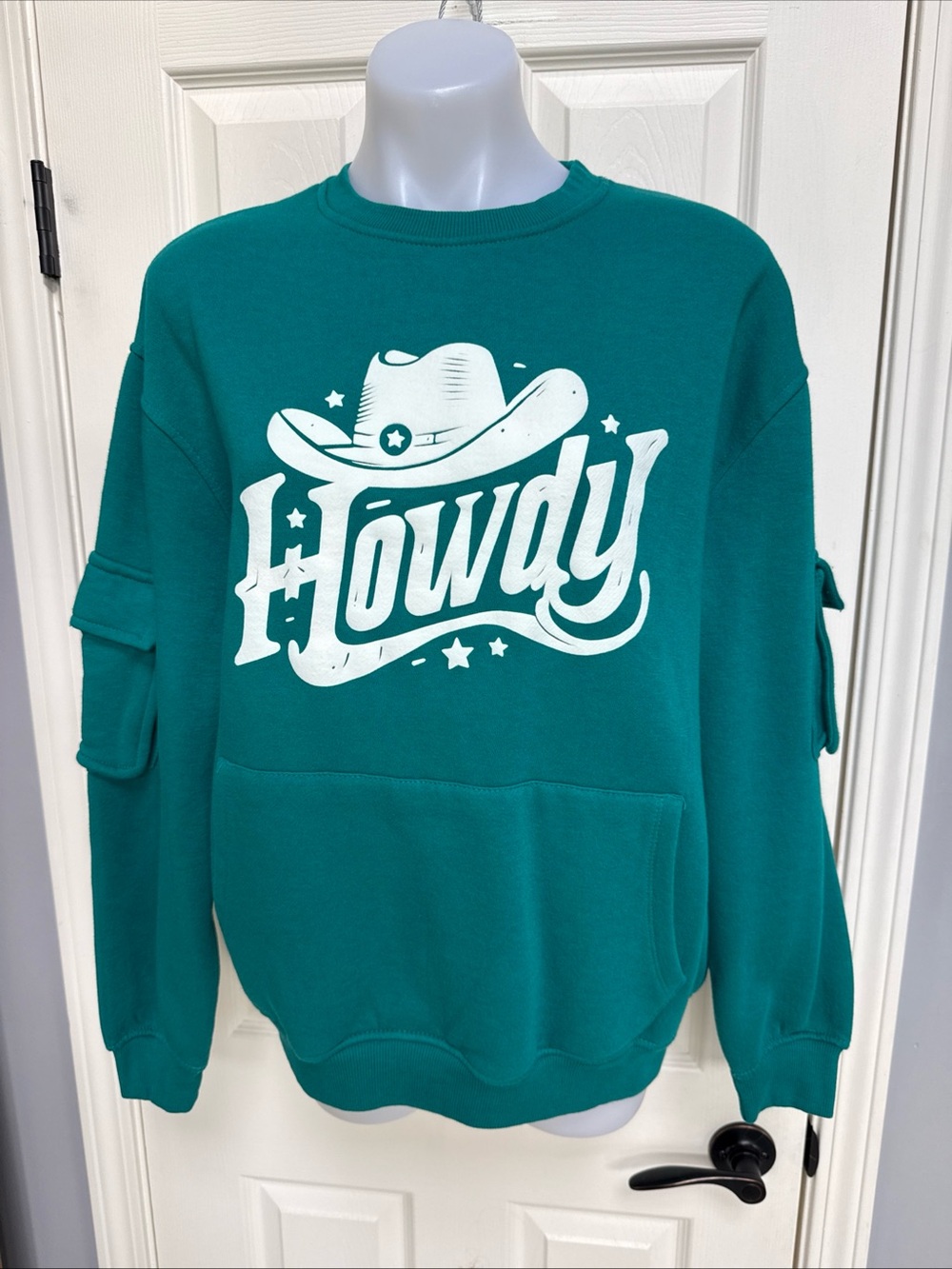 RELAXX Women Oversized Sweatshirt Howdy Cowgirl Rodeo Cowboy pocket Sz S fit M-L